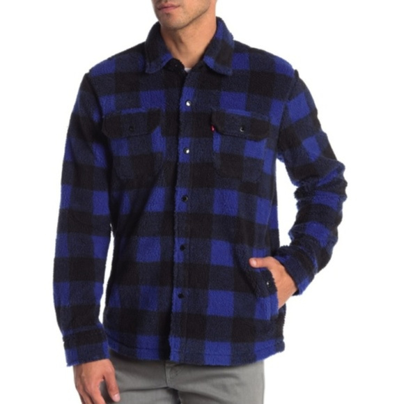 Levis Blue Buffalo Plaid Sherpa Button 